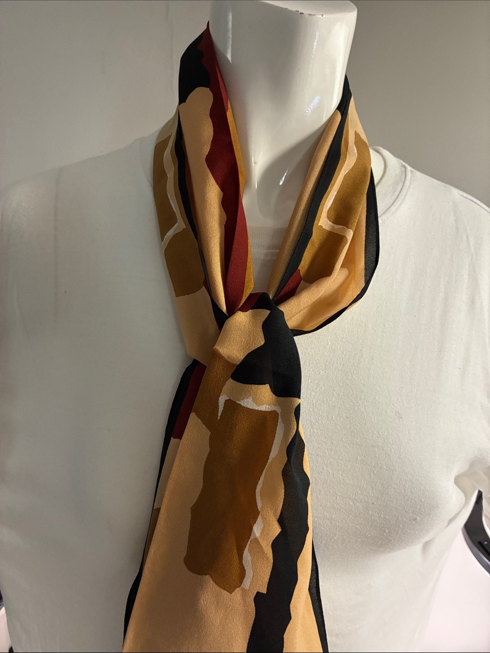 Abstract Print Neck Scarf in Mustard, Black & Red
